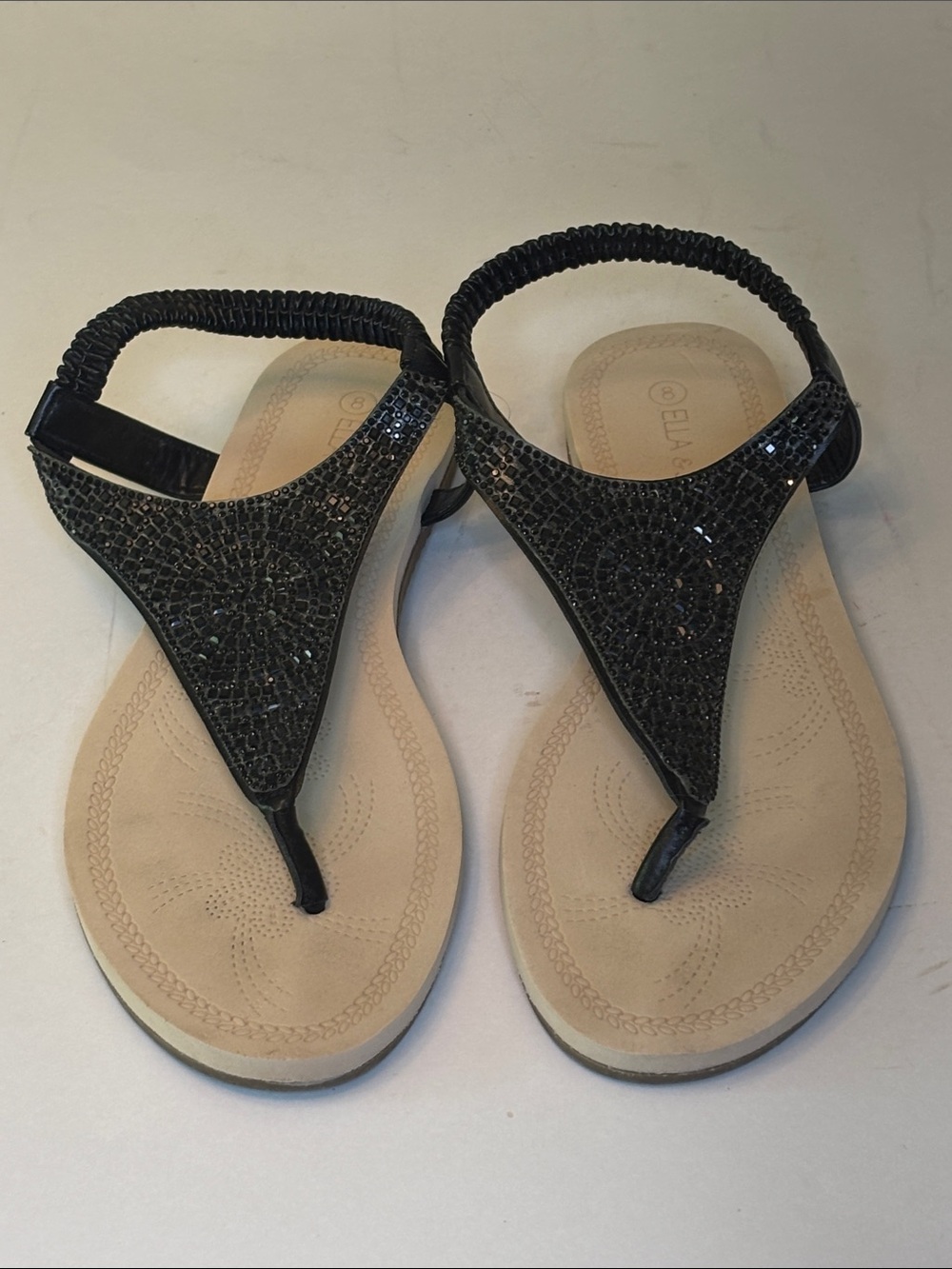 Ella & Joy Black Embellished Thong Sandals with Elastic Back Strap
